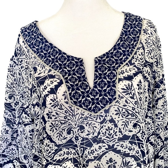 Studio by Liz Claiborne Petite XL Navy Geometric Pint 3/4 sleeve tunic - Picture 2 of 7